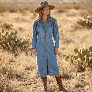 Vintage PG Collections Ginger Bort Denim Western Dress Womens Medium Corduroy